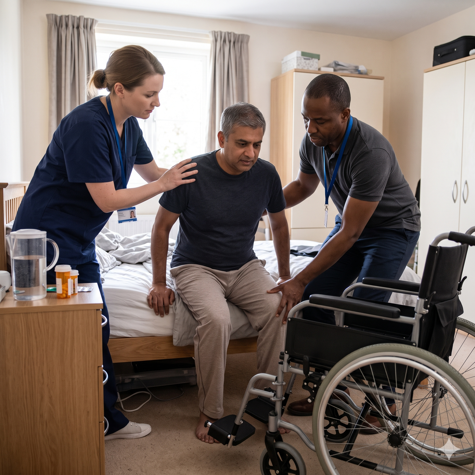 NDIS Provider Boonah 3 Support workers helping a participant transfer to a wheelchair safely